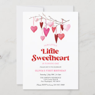Invitación Chica Un Pequeño Querido Valentín Primer Cumpleaño