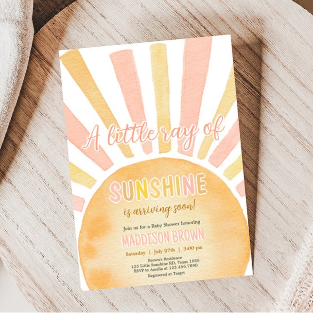 Invitación Chica Un pequeño rayo de luz solar Baby Shower (Pink Boho Sunshine Baby Shower Invitation )