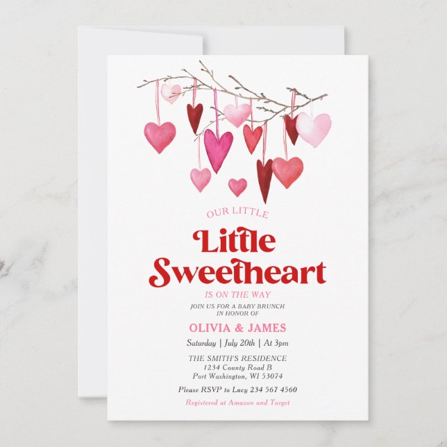 Invitación Chica Un Poco Querido Valentine Baby Shower (Anverso)