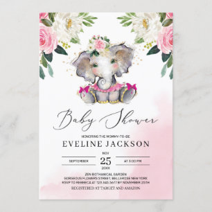 Invitación Chica única tutu ballerina elefant boho bebé