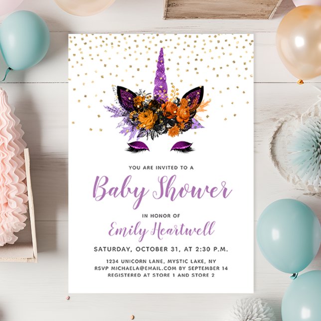 Invitación Chica Unicorn Purpurina púrpura Baby Shower (Subido por el creador)