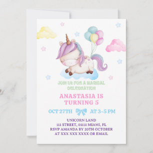 Invitación Chica Unicornio 5 Fiesta arcoiris