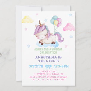 Invitación Chica unicornio 6 Fiesta arcoiris
