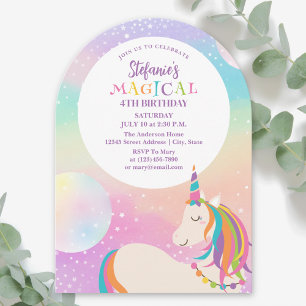 Invitación Chica Unicornio Arcoíris Fiesta Mágica de Cumpleañ