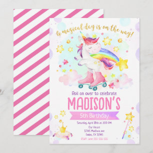 Invitación Chica Unicornio de Patinaje sobre Ruedas Fiesta de