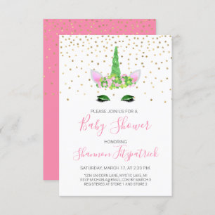 Invitación Chica unicornio del Día de San Patricio Rosa Baby 