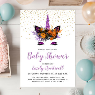 Invitación Chica Unicornio Purpura con Brillo Baby Shower