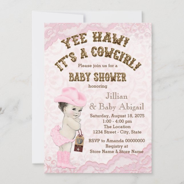 Invitación Chica Vaquera Baby Shower (Anverso)
