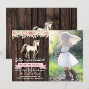 Invitación Chica vaquera de caballo Foto pony Fiesta de cumpl