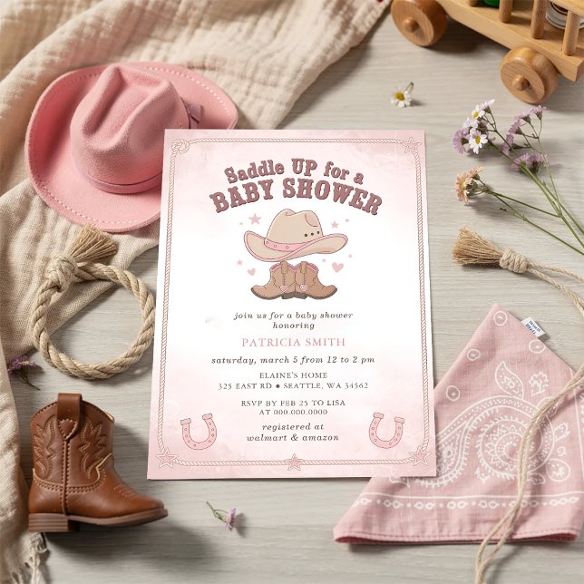 Invitación Chica Vaquera Está En Camino Chica Baby Shower (Little Cowgirl Is On The Way girl Baby Shower Invitation)