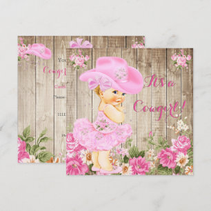 Invitación Chica vaquera Fiesta de bebé Rosa Rústico Madera R