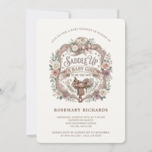 Invitación Chica Vaquera Floral Silla de Montar Baby Shower p