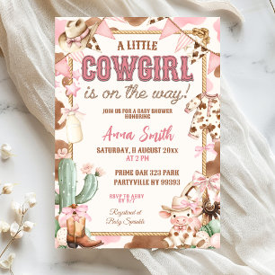 Invitación Chica Vaquera Pequeña Rosa en Camino Fiesta de Beb
