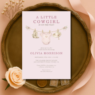 Invitación Chica Vaquera Rosa Claro Shower de Bebé