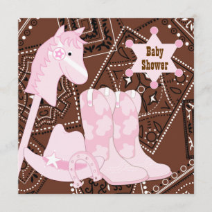 Invitación Chica vaquera rosa y marrón Baby Shower