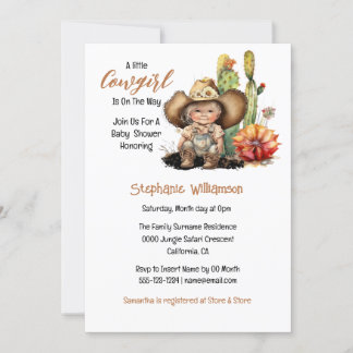 Invitación Chica vaquero cactus occidental ducha de bebé sur