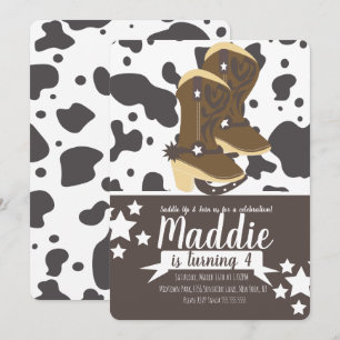 Invitación Chica Vaquero Fiesta de impresión de vacas de cump