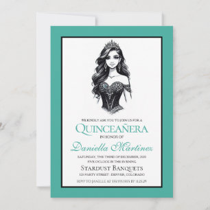 Invitación Chica verde azulado de Quinceañera