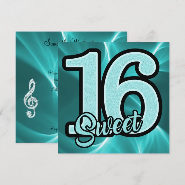 Invitación Chica Verde azulado dulce 16 cumpleaños (Anverso / Reverso)