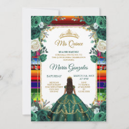 Invitación Chica verde esmeralda y manta mexicana dulce 16