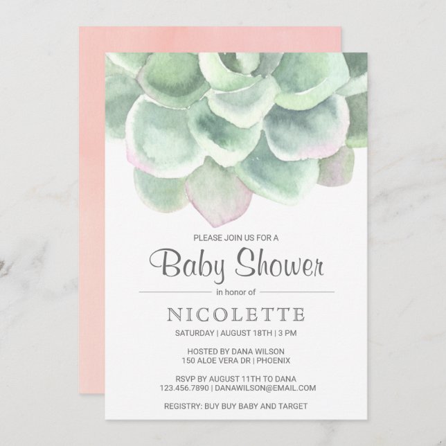 Invitación Chica verde rosado exitoso Baby Shower (Anverso / Reverso)