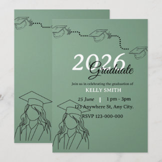 Invitación Chica Verde Salvia Moderno Graduación Minimalista 
