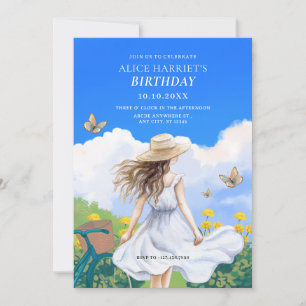 Invitación Chica Vestido de verano bello paisaje cielo azul
