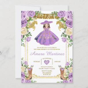 Invitación Chica Vestido mexicano morado tercer Fiesta de cum