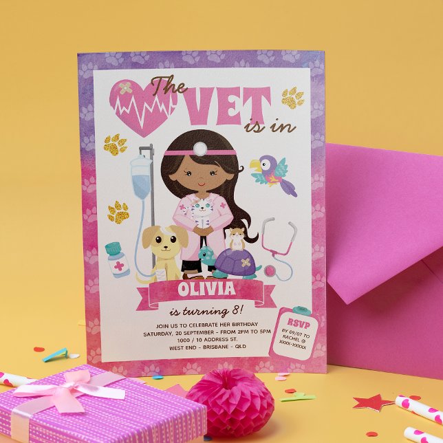 Invitación Chica Vet Birthday (The perfect start to a Paws-itively Purrfect Vet Birthday Invitation!)