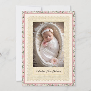 Invitación Chica vintage bautismo rosa foto