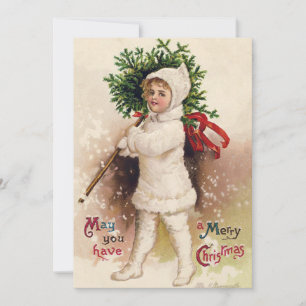 Invitación Chica Vintage con árbol de Navidad, Ellen Clapsadd