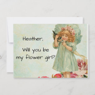 Invitación Chica Vintage con Gatito Propuesta de Dama de Hono
