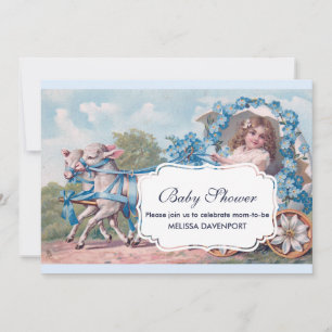 Invitación Chica Vintage en Cochecito con Corderitos Baby Sho