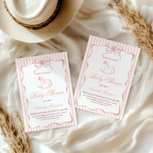 Invitación Chica Vintage Rosa Caballo Mecedor Baby Shower