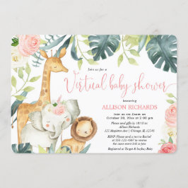 Invitación Chica virtual Baby Shower animal de safari floral 