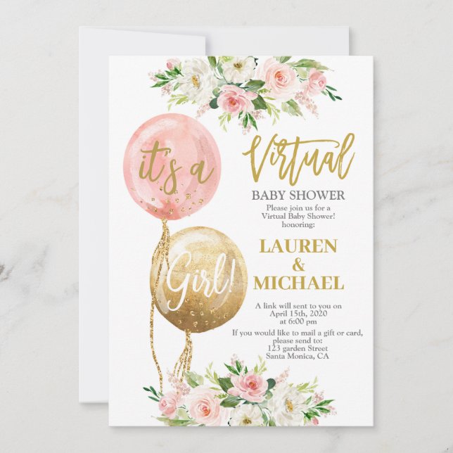 Invitación Chica virtual de Baby Shower (Anverso)