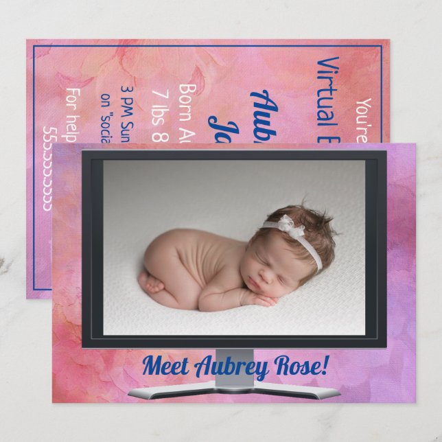 Invitación Chica virtual de Baby Shower (Anverso / Reverso)