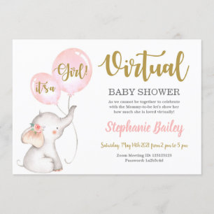 Invitación chica virtual de elefante Baby Shower