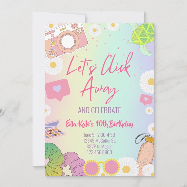 Invitación Chica VSCO Pastel Tie Dye Fiesta de Adolescentes y (Anverso)