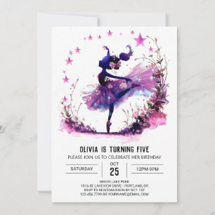 Invitación Chica Watercolor Ballerina Birthday