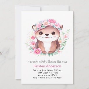 Invitación Chica Whimsical De Otter Pink Wildflower Baby Show