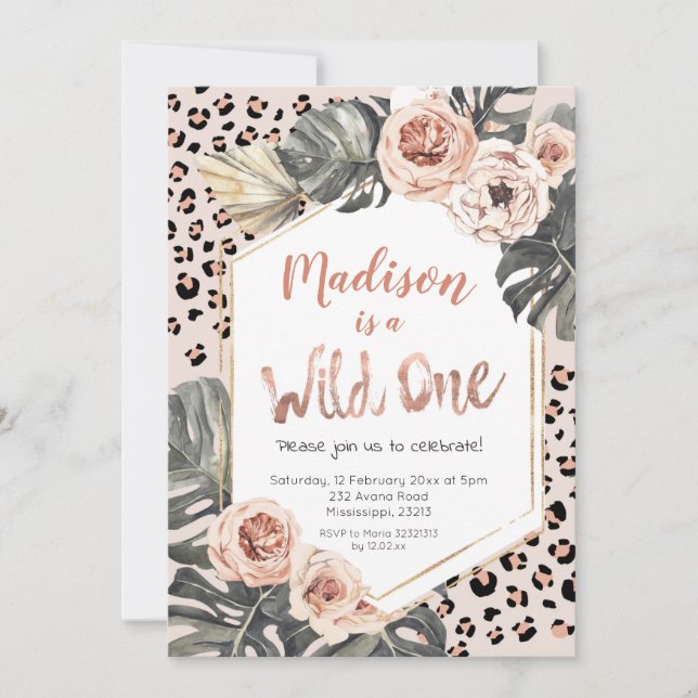 Invitación Chica Wild One Leopard Print Birthday (Anverso)