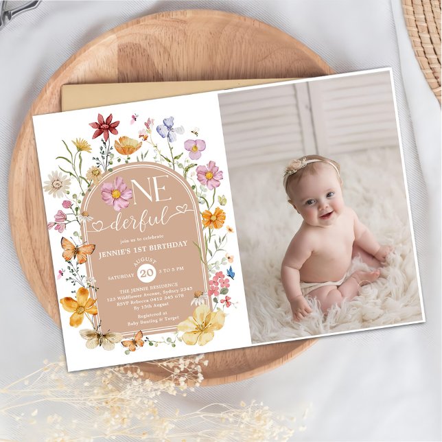 Invitación Chica Wildflower Maravillosa foto Fiesta de cumple (Subido por el creador)