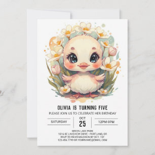 Invitación Chica Wildflowers Duck Birthday