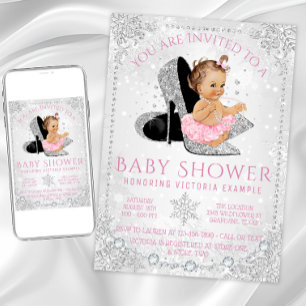 Invitación Chica Winter Wonderland Pink Snowflake Baby Shower