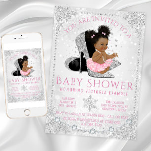 Invitación Chica Winter Wonderland Pink Snowflake Baby Shower