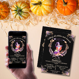 Invitación Chica Witch Birthday Watercolor