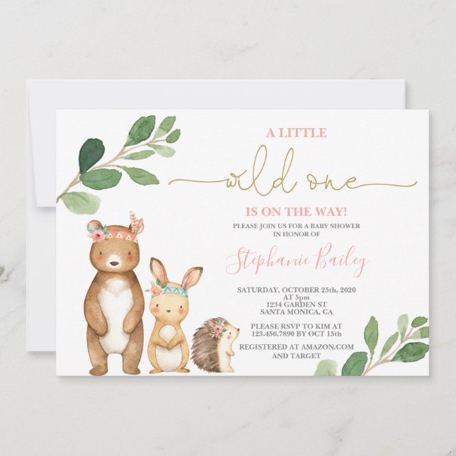 Invitación chica Woodland Baby Shower (Anverso)