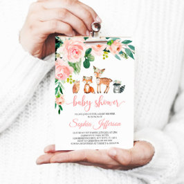 Invitación Chica Woodland Baby Shower Forest Animals Pink Ros