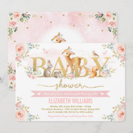 Invitación Chica Woodland Baby Shower Rubor Bosque floral ros